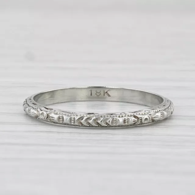 Art Deco Floral Wedding Band 18k White Gold Size 5.5 Stackable Ring Vintage