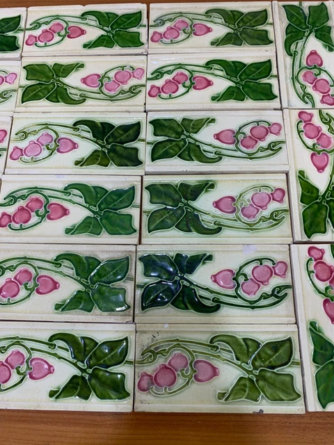 Tiles Rare Antique Vintage Architecture 6x3 inch Backsplash Art Deco England 14