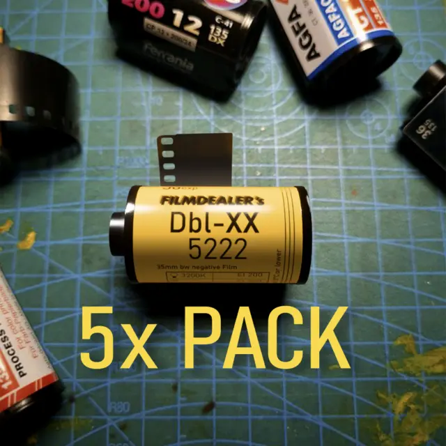 5X Fresh Filmdealer's Dbl-XX, 35 mm 5222 película, sw/bw, como Tmax, Tri-X HP5, BwXX