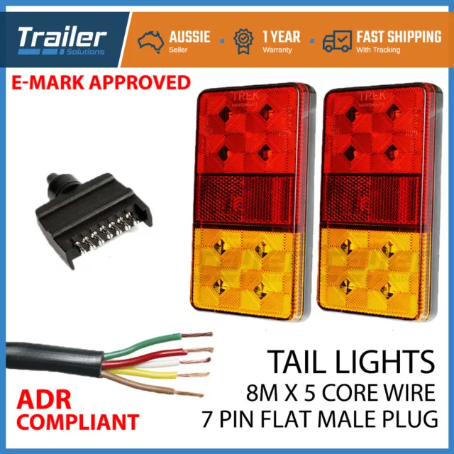 LED TRAILER TAIL LIGHT KIT PAIR PLUG 8m 5 CORE WIRE CARAVAN BOAT UTE Waterproof