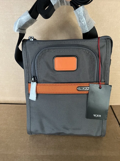 TUMI Alpha Pocket Bag Small Grey with Orange Trim $225 3