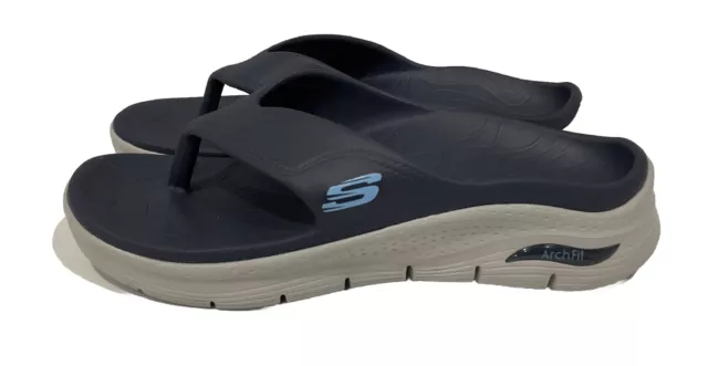 Skechers Foamies Arch Fit Womens Sandals Sz 8 Flip Flops Thong Wedge Navy Blue