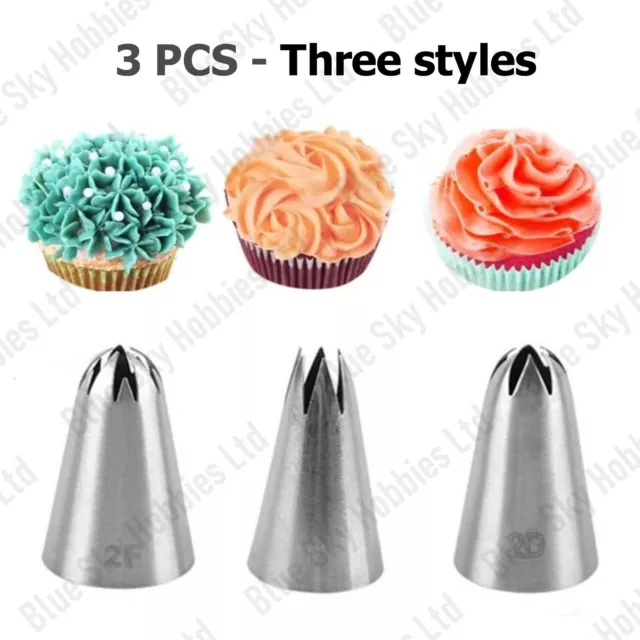 3PCS Stainless Steel 1M 2F 2D Size Icing Piping Large Nozzles Tips Pastry UK