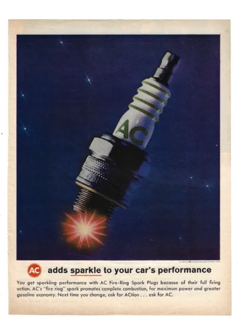 Car Parts Advertising Spark Plug AC Vintage 1960s Print Ad Fire Ring Auto