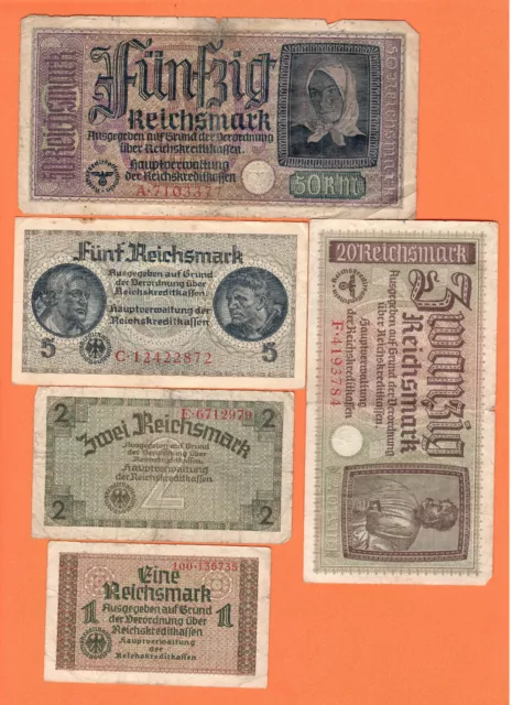 Deutschland Lettland Menge Von 5 Banknoten Rm. 1940-45 Eagle W/H Swastika 4903