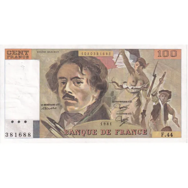 [#195044] France, 100 Francs, Delacroix, 1981, F.44, EF, Fayette:69.5, KM:154, b