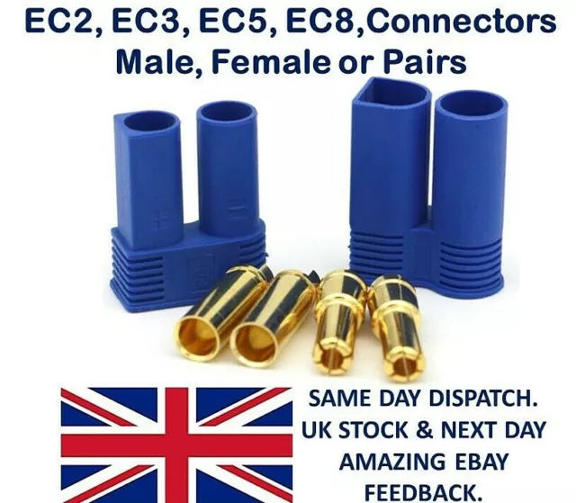 EC2 EC3 EC5 EC8 Connectors Male Female Pairs Plugs Socket lipo Battery EC- RC UK