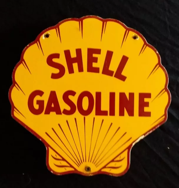 Vintage Shell Gasoline / Motor Oil Porcelain Gas Pump Sign