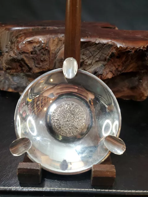 Vtg Plat-Mex-S.A. Mexico Mayan Calendar  Ashtray Tray 925 Sterling Silver 40.5g