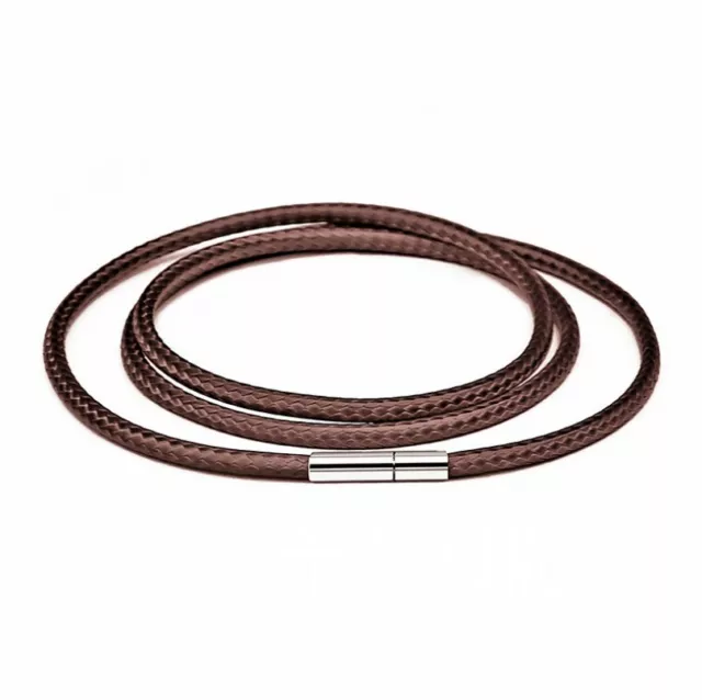 Men Women Brown Wax Leather Cord Stainless Steel  Necklace Rope (Push & Turn)