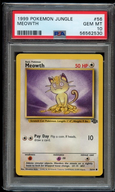 1999 Pokemon Card - Meowth - 56/64 - Jungle - PSA 10