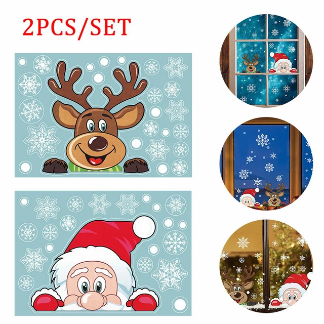 2x Weihnachten Fenstersticker Deko Fensteraufkleber Fensterbilder Weihnachtsmann