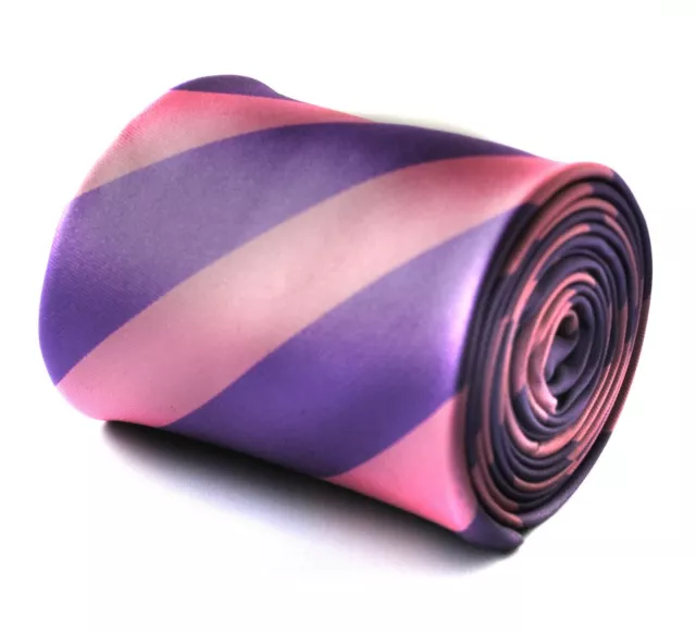 Frederick Thomas plain light baby pink and purple barber stripe mens tie