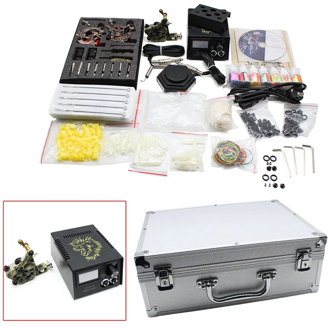Kit tatuaggio completo set 3 macchina tatuaggi color inchiostri 50 aghi DHL