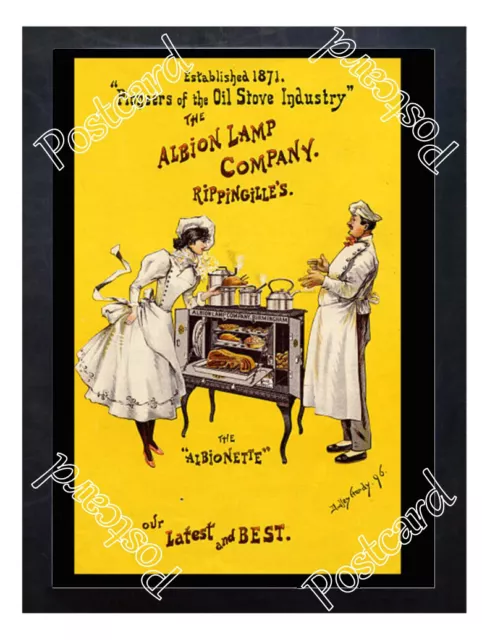 Historic Albionette oil stove, Albion Lamp Company, 1896 Advertising Postcard