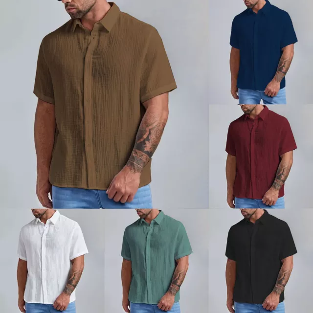 Mens Casual Button Down Shirts Short Sleeve Summer Cuban Wedding Shirt Hawaii