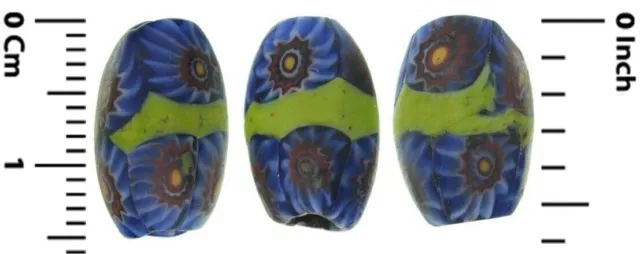 African trade antique beads oval Millefiori Venetian glass banded Murano mosaic
