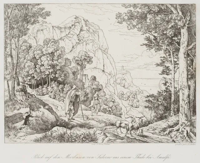 L. RICHTER (1803-1884), Tal bei Amalfi ,  1875, Radierung Romantik Landschaft