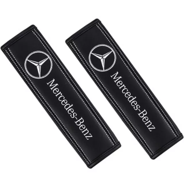 2pcs New Car Seat Belt Genuine Leather Shoulder Guard Cushion For Mercedes-Benz 3