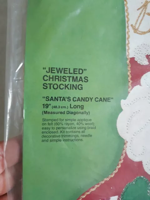 BUCILLA CHRISTMAS SANTA'S Candy Cane Stocking Kit Jeweled 3375 Rare ...