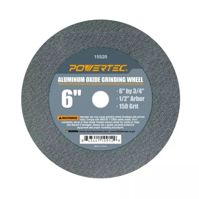 POWERTEC 15520 Bench and Pedestal Grinding Wheels, 6 Inch X 3/4 Inch, 1/2 Arbor,