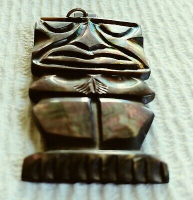 Carved Tahitian Tiki Pendant- Mother Of Pearl- Vintage *One Of A Kind *