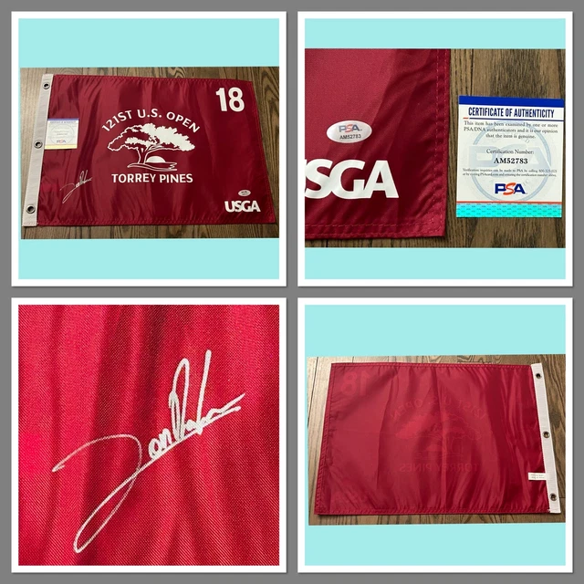 JON RAHM signed 2021 US Open flag 2023 Masters champ Torrey Pines PSA DNA COA