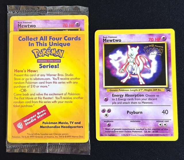 thumbnail interactive-video image 1 of NM Pokemon MEWTWO Card – Black Star Promo Set #3 – Movie Release – WB Stamped WOTC TCG 1 of 2