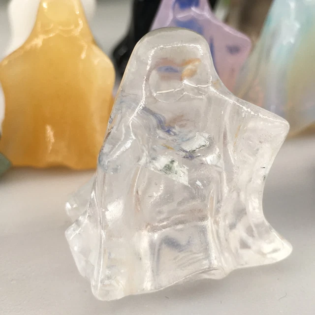 1pc Natural White crystal Quartz hand Carved ghost crystal Reiki healing