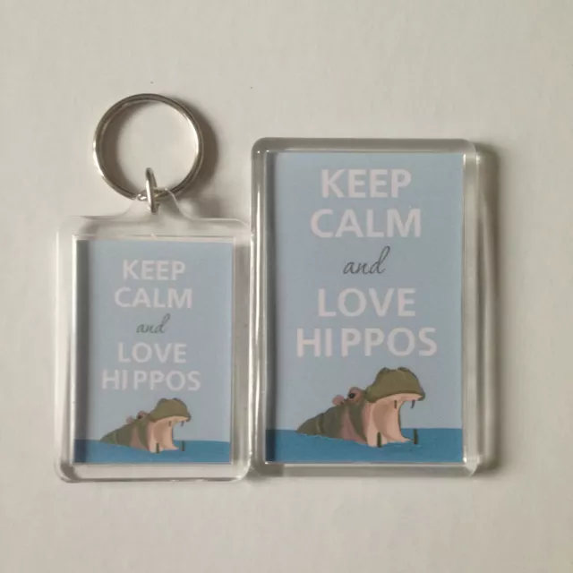 KEEP CALM AND LOVE HIPPOS Keyring or Fridge Magnet 1 GIFT PRESENT IDEA