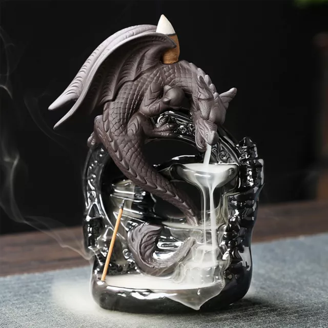 Ceramic Backflow Incense Burner Holder Dragon Waterfall & Incense Cones Gift