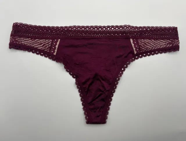 Victoria's Secret Vintage Panties Size Small S 2018 Purple Satin Lace Logo Thong