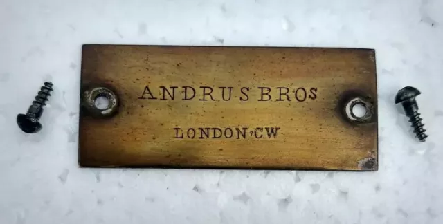 ANDRUS BROS London CW Melodeon Organ Original Metal Plaque 1800's