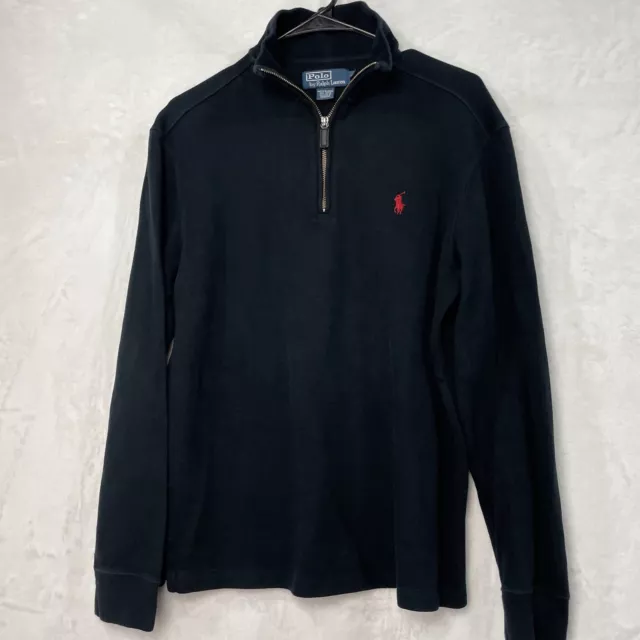 Polo Ralph Lauren Mens M 1/4 Zip Sweater Pullover Cotton Black LS Knit Pony Logo