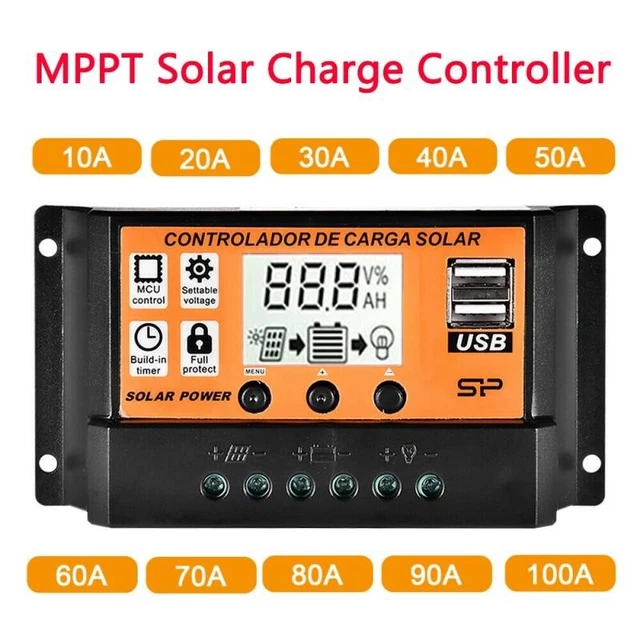 Contrôleur Régulateur de Charge 100A de Panneau Solaire PWM Double Port USB LCD