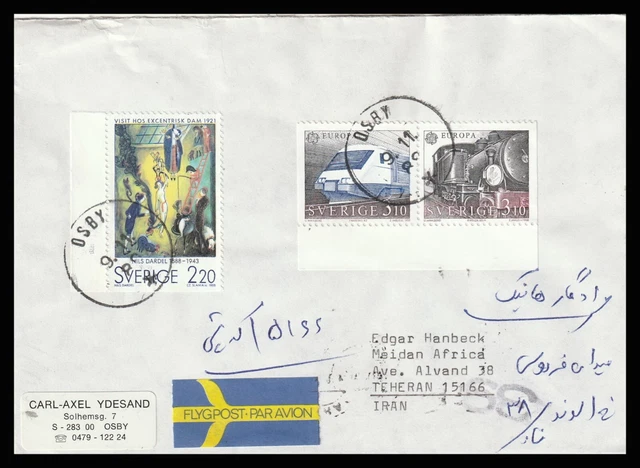 13101 - Sweden 1989 Cover Osby To Teheran