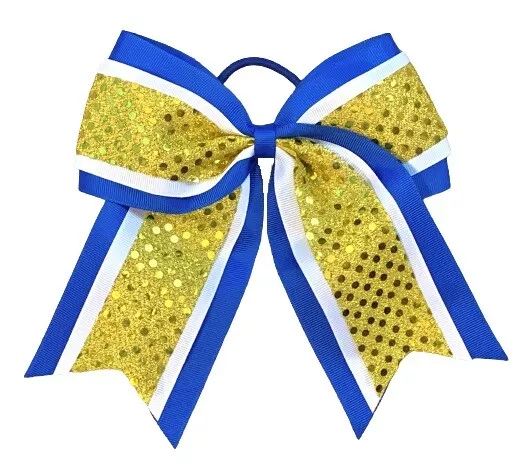 NEW "CONFETTI Royal Blue Yellow" Cheer Bow Tail 3" Ribbon Hair Bows Cheerleading