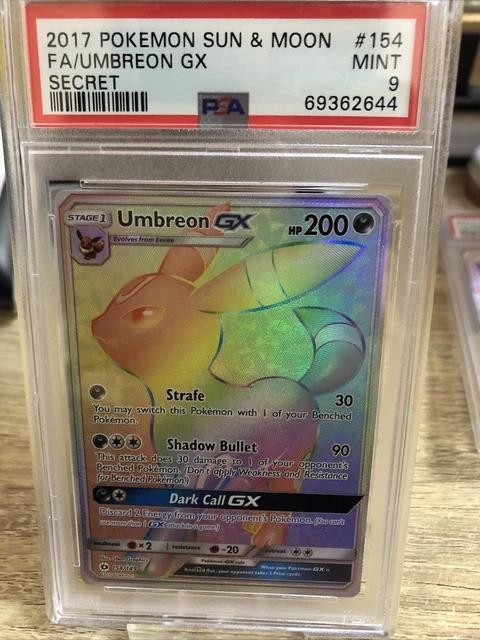 Umbreon GX PSA 9 neuwertig Sonne und Mond Geheimnis Vollkunst Holo FA Pokémonkarte selten