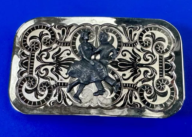 Vintage WESTERN LINE COUNTRY SQUARE DANCING couple on Nickel plated belt buckle