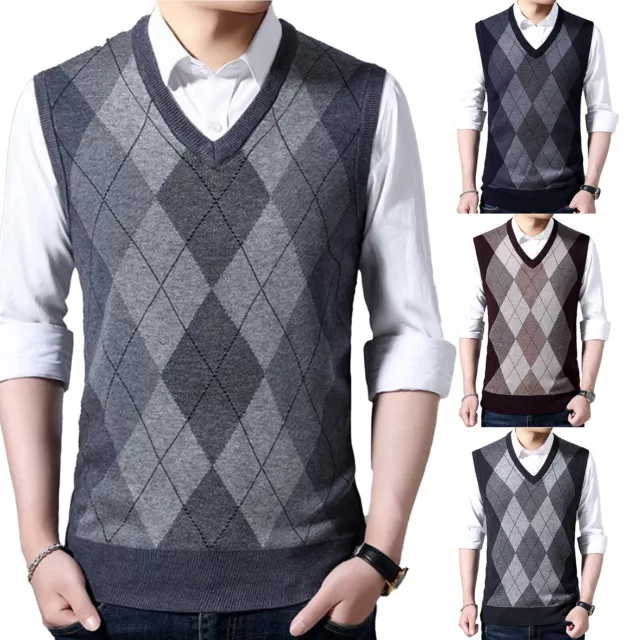 Mens Pullover Pattern Vest Top Sweater Party Knitwear Tank Jumper Golf Thermal