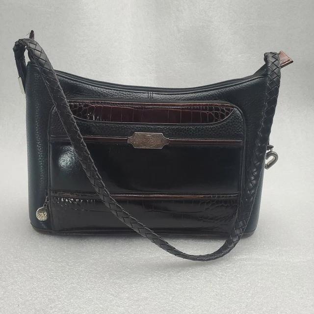 BRiGHTON Shoulder Bag Tote Satchel Handbag Purse Black  Brown Croc Leather