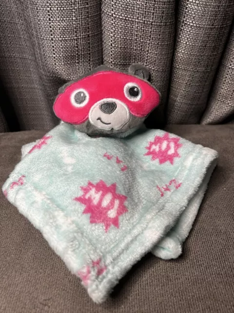 Fisher Price Raccoon Lovey Security Blanket Pow Zap Bam Pink Teal Blue