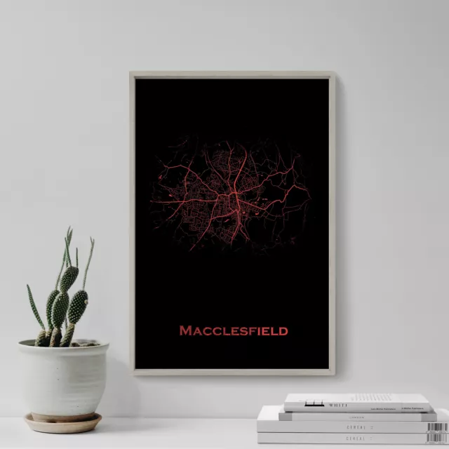 Macclesfield, England, United Kingdom (UK) Map "Red Splatter" - Art Print Poster