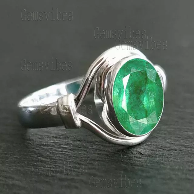 Natural Colombian Emerald Ring For Women Solid 925 Sterling Silver Handmade Ring