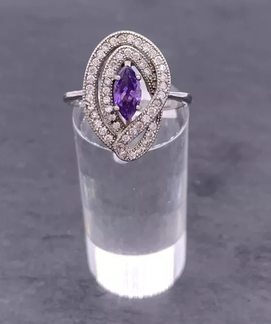 925/- Silberring, Amethyst, Zirkonia, Gr. 57, Damen, guter Zustand