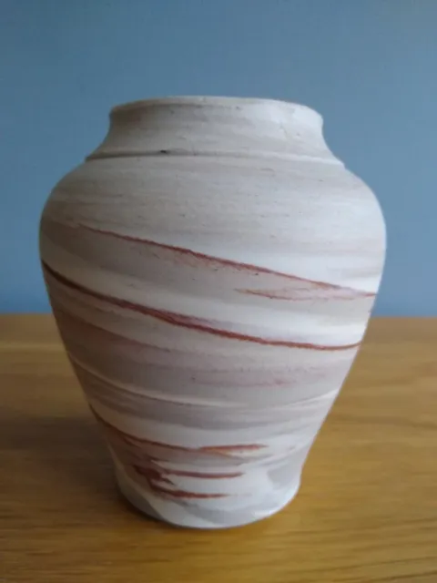 Agate Ware Art Pottery Vase Marbled Matte Grey White Signed 'D.R' POG Interest