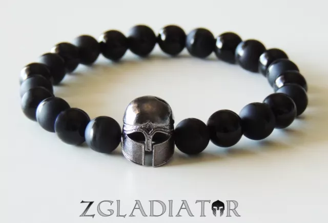 Men Women Gunmetal Ironman Helmet Smooth One Line Onyx Stretch Fashion Bracelet