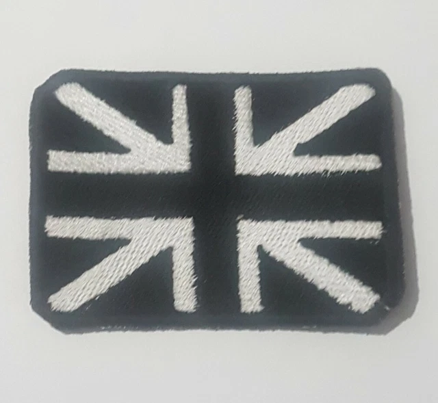 CUSTOM 6CMX8.5CM MILITARY Black And White Union Jack Embroidered Sew On
