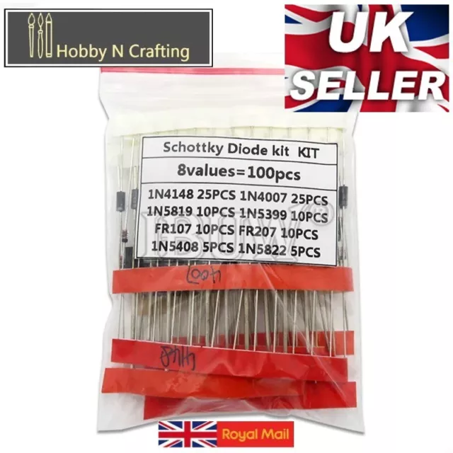 1N5399 1N5408 1N4148 1N4007 1N5819 1N5822 FR107 FR207 Schottky Diode kit (C27)