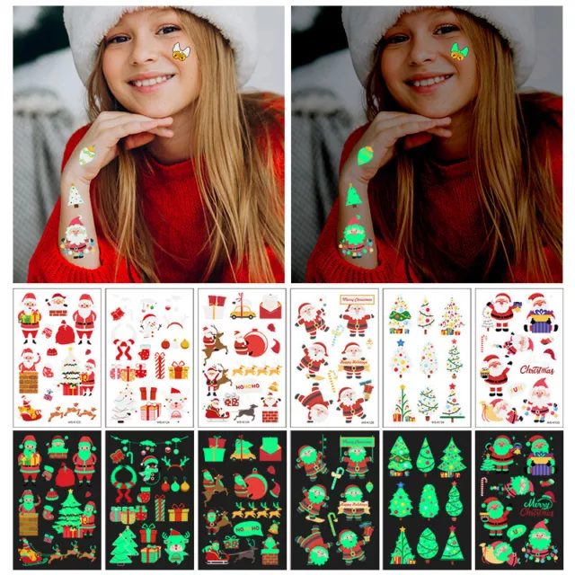 Christmas Temporary Tattoo Glow in Dark Kids Santa Xmas Tree Party Favours